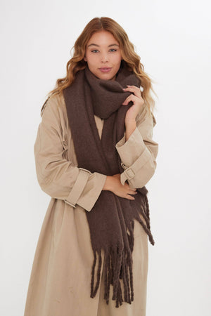 Oversized Chunky Blanket Scarf in Brown