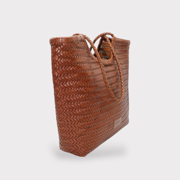 Handmade Woven Leather Tote Bag  Caramel Brown