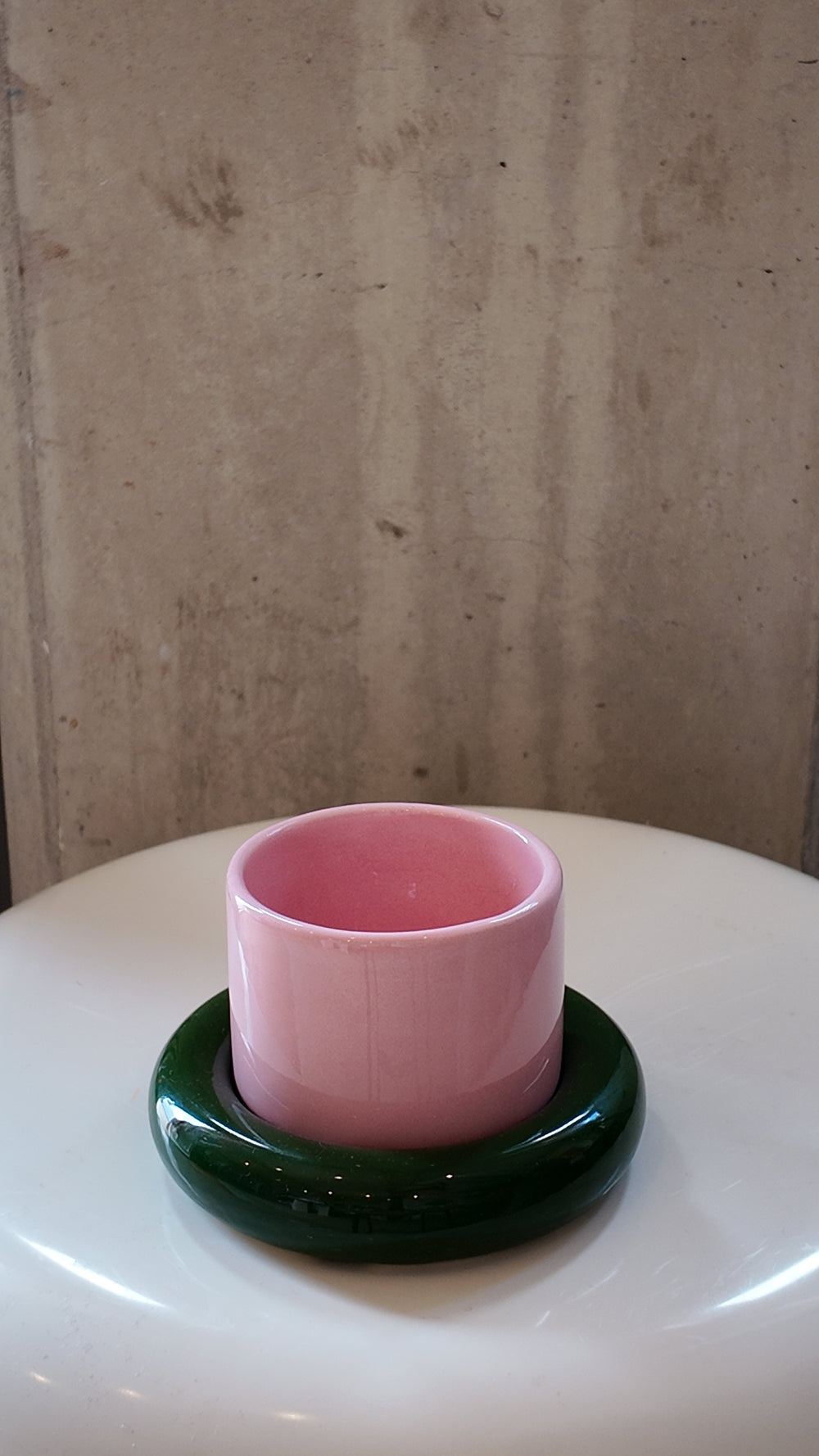 Pink & Green Glazed Ceramic Cup