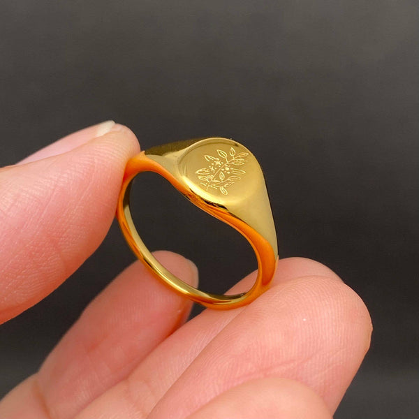 Multi style flowers Signet 18K Gold Plated S.Steel Ring -FGS