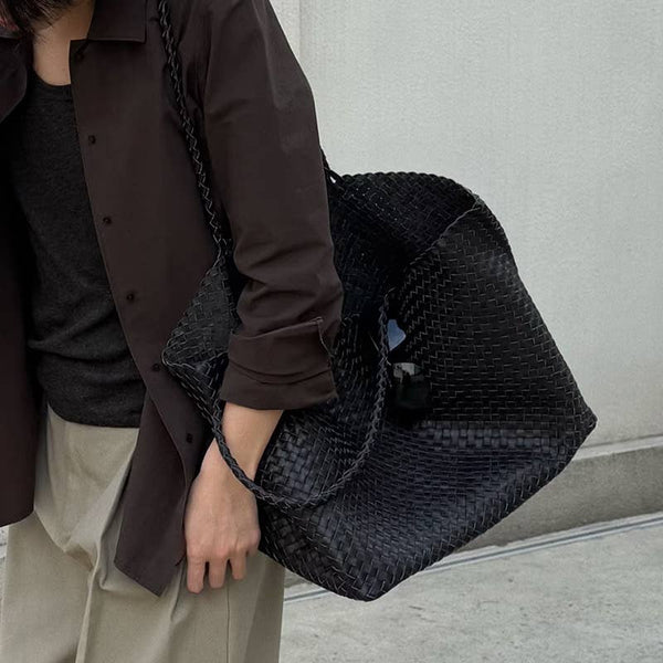 XL Leather Weaving Tote Bag 