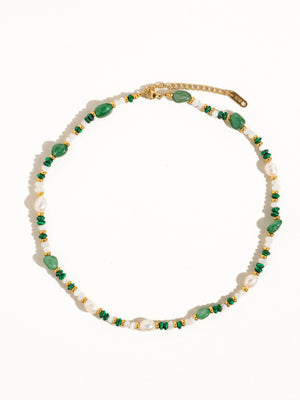 Non Tarnish Bohemian Rose Pearl and Bead Necklace