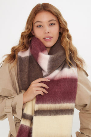 Oversized Chunky Blanket Scarf in Multicoloured Stripe