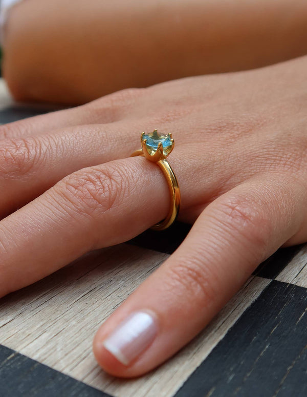 Waterproof Blue Gemstone Ring