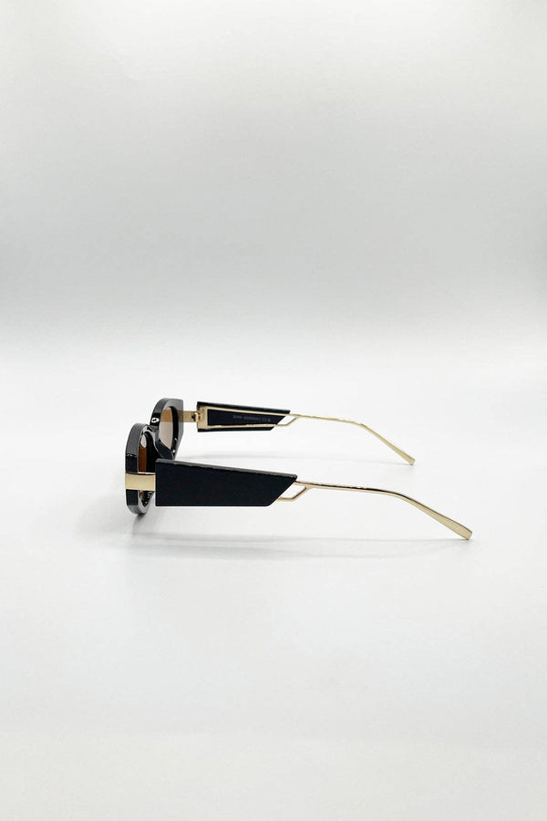 Oval Metal Detail Sunglasses In Black