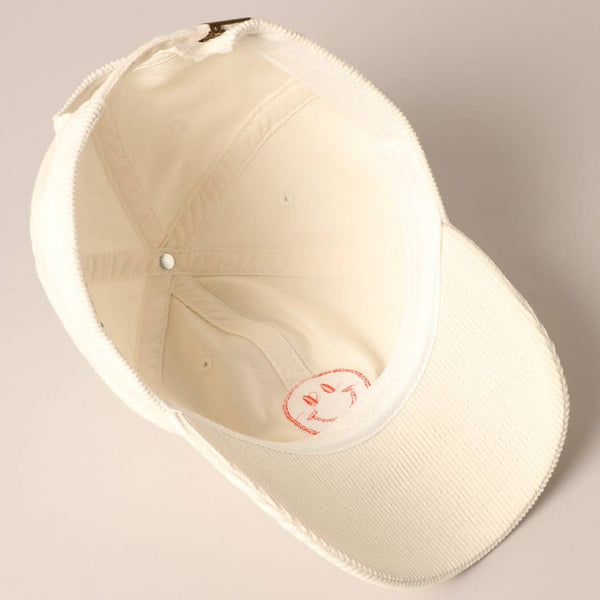 Smiley Face Embroidered Corduroy Hat