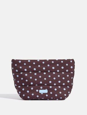 Polka Dot Pillow Pouch Makeup Bag in Brown & Blue