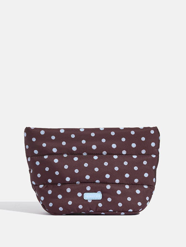 Polka Dot Pillow Pouch Makeup Bag in Brown & Blue