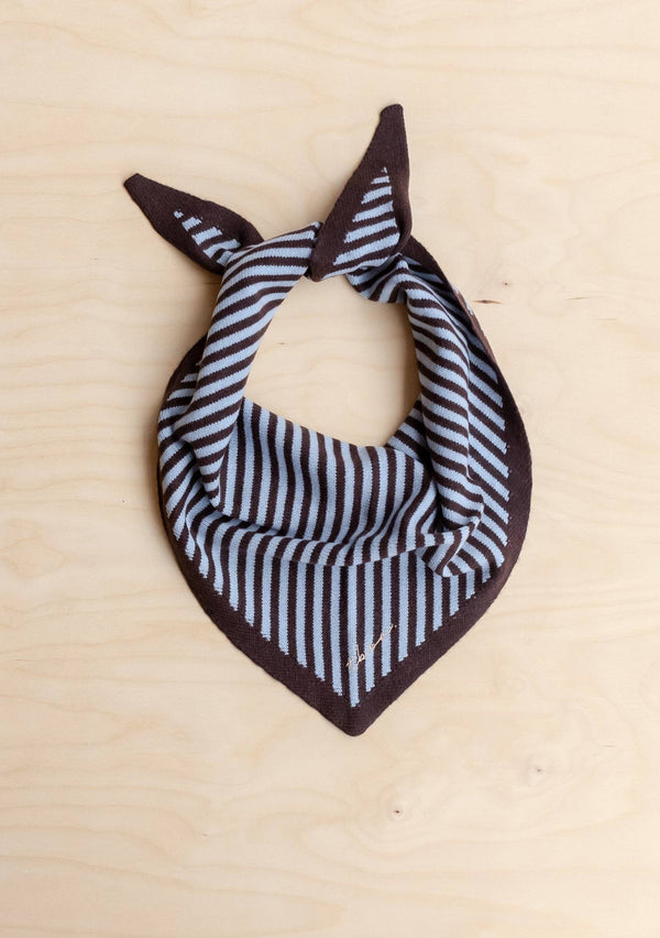 Merino Wool Triangle Scarf in Blue & Brown Stripe