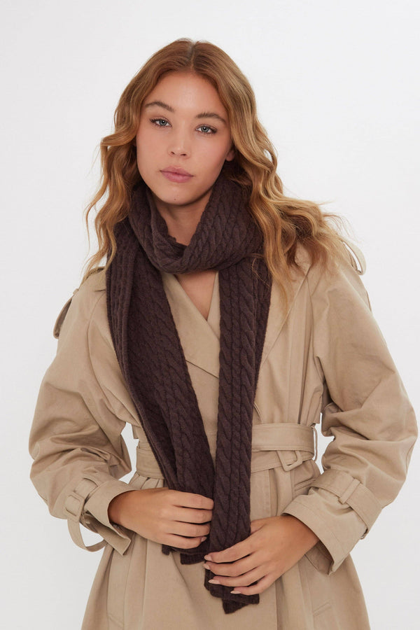 Cable Knitted Scarf in Brown