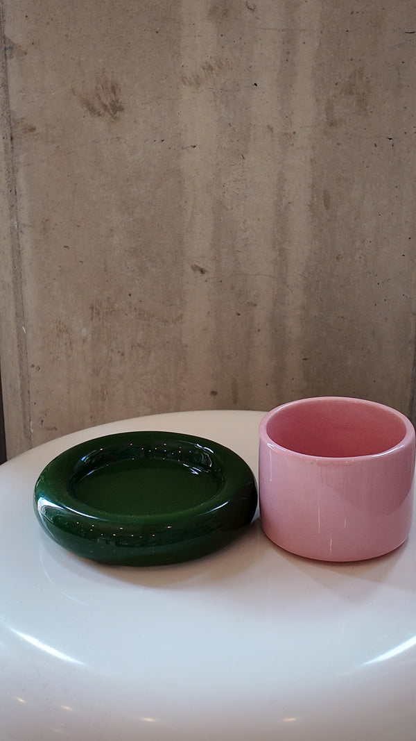 Pink & Green Glazed Ceramic Cup
