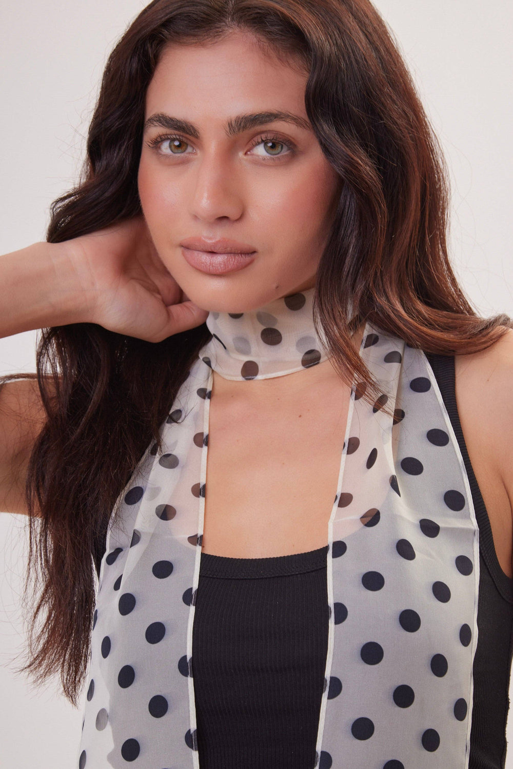 Polka Dot Chiffon Scarf in Cream and Black