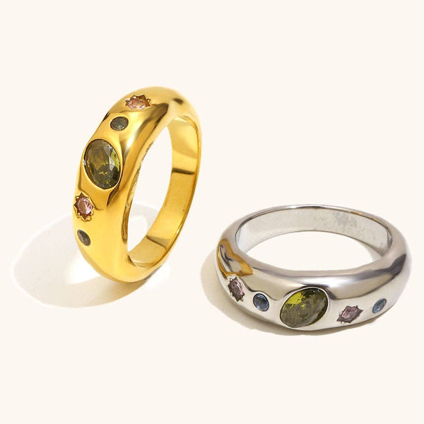 Multi Coloured Stone Ring - Gold or Silver