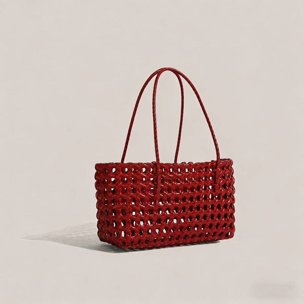 Solid Color Woven Hollow Tote Bag
