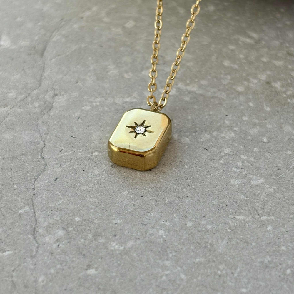 Tarnish Resistant Gold Block Necklace