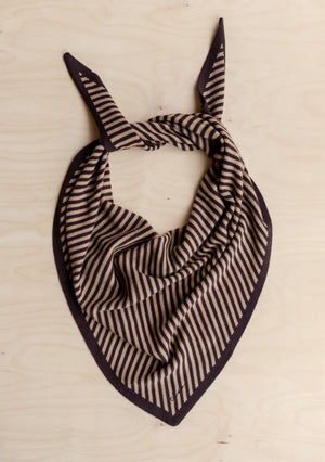 Large Merino Wool Triangle Scarf in Camel & Brown Stripe