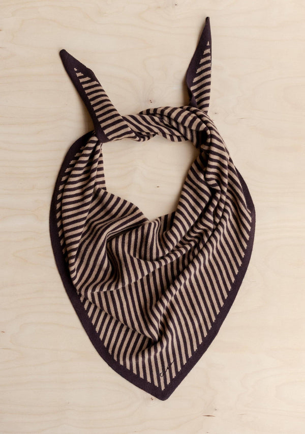 Large Merino Wool Triangle Scarf in Camel & Brown Stripe