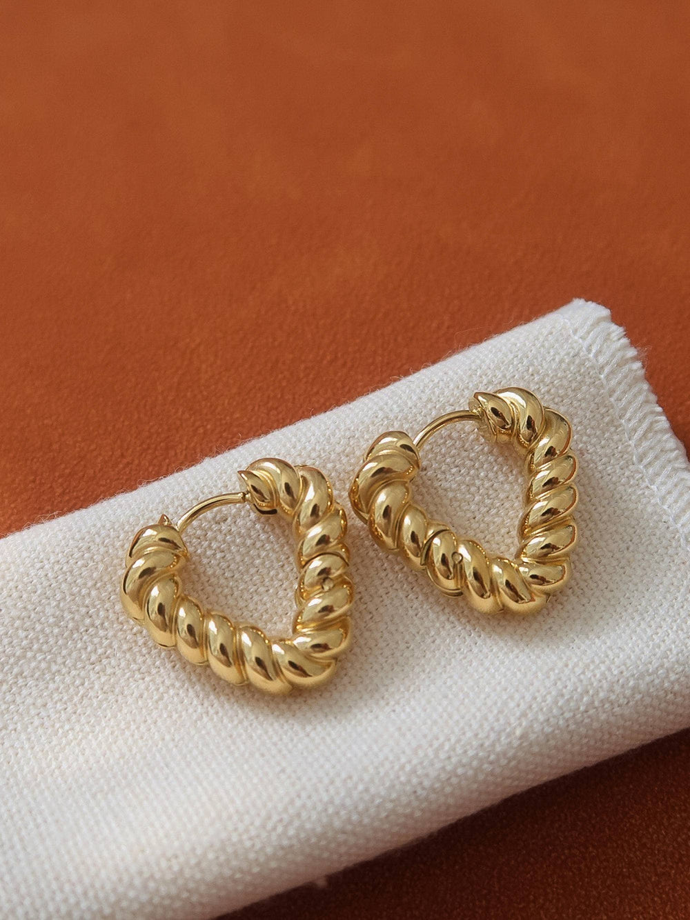 Non-Tarnish Twisted Heart Hoop Earrings