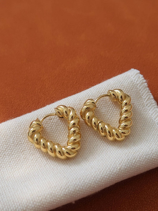 Non-Tarnish Twisted Heart Hoop Earrings