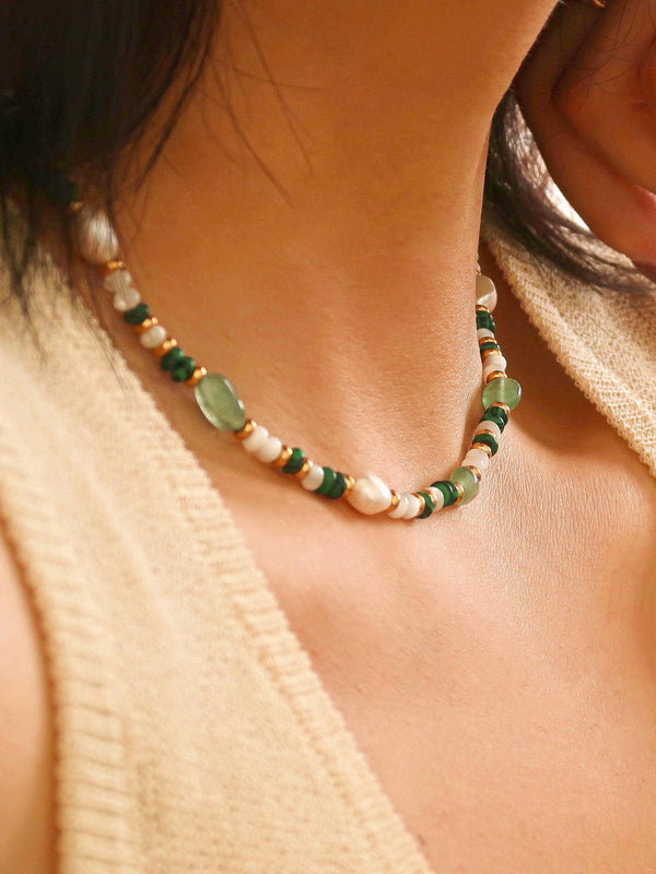 Non Tarnish Bohemian Rose Pearl and Bead Necklace