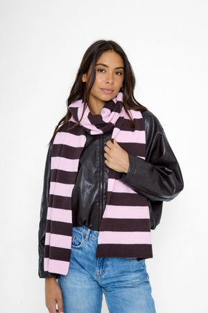 Knitted Stripe Scarf  in Pink and Brown