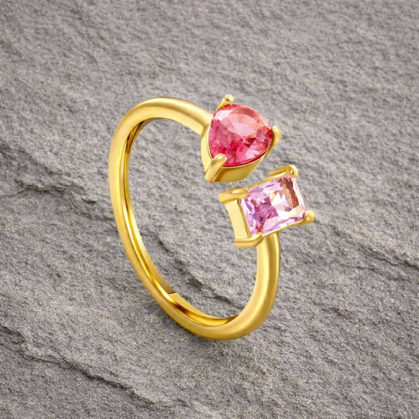 Waterproof Gold Dual Zirconia Open Ring