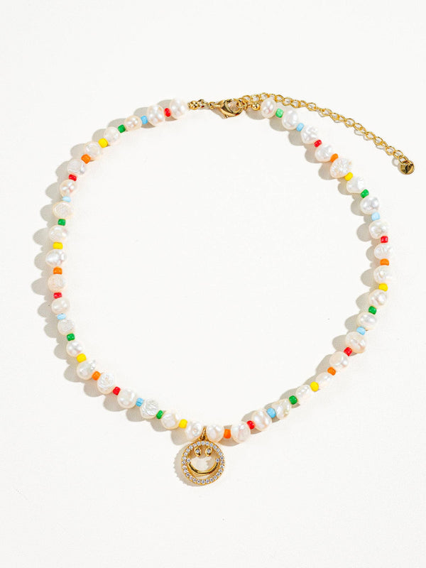 Colorful Smiley Beaded Pearl Necklace