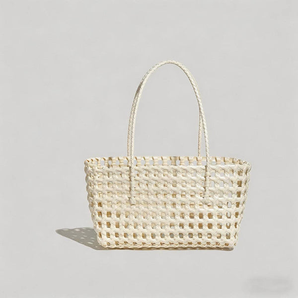 Solid Color Woven Hollow Tote Bag