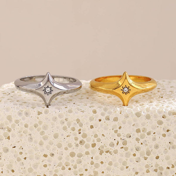 Star Shaped Signet Ring - Gold or Silver