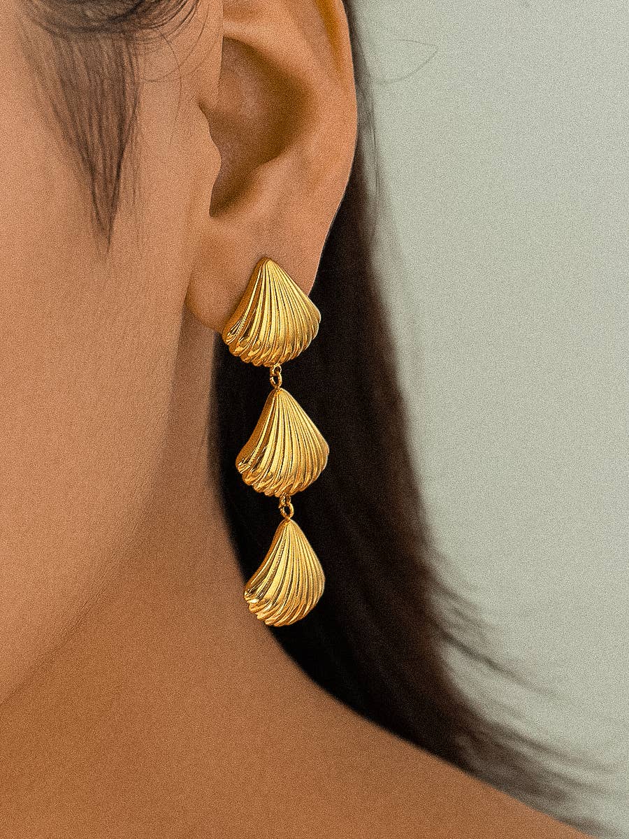 Gold Plated & Non-Tarnish Layered Shell Drop Earrings