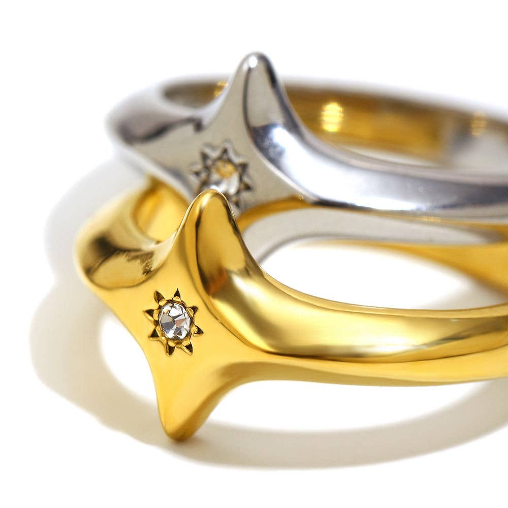 Star Shaped Signet Ring - Gold or Silver