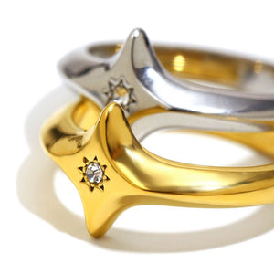 Star Shaped Signet Ring - Gold or Silver
