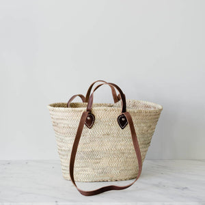 Handwoven Straw Beach Bag with Leather Handles