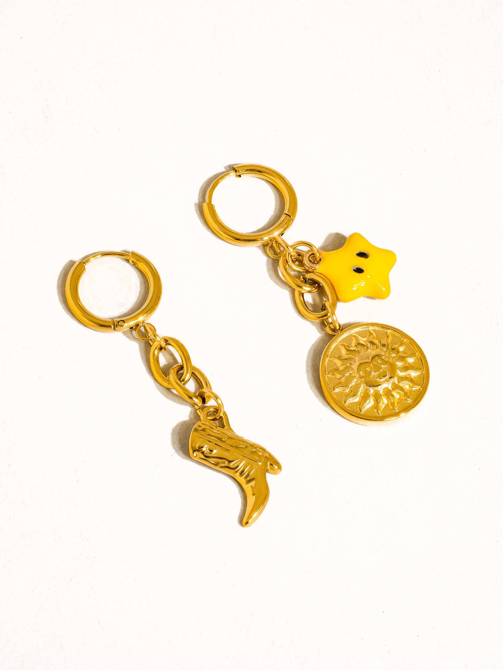Gold Plated & Non Tarnish Mismatch Boots & Star Earrings