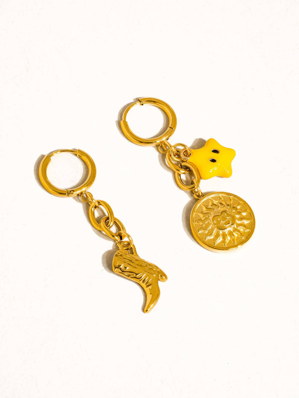 Gold Plated & Non Tarnish Mismatch Boots & Star Earrings