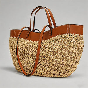Woven Leather Trimmed Tote Bag