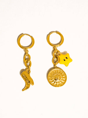 Gold Plated & Non Tarnish Mismatch Boots & Star Earrings