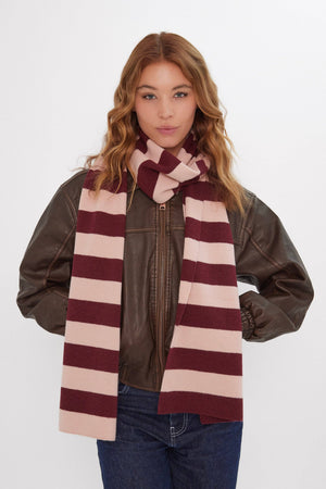 Knitted Stripe Scarf in Pink and Burgundy