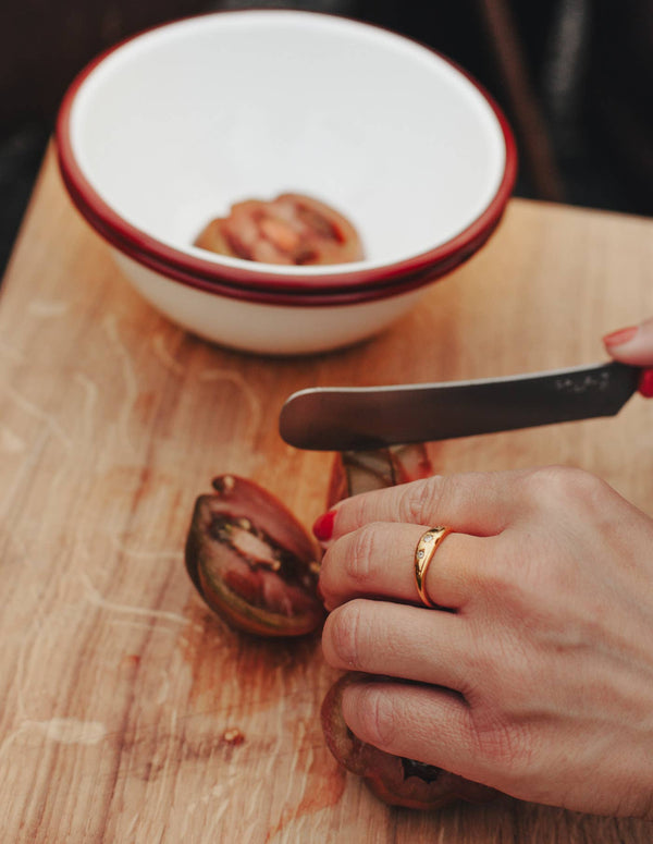 Waterproof Gold Stone Embossed Band Ring