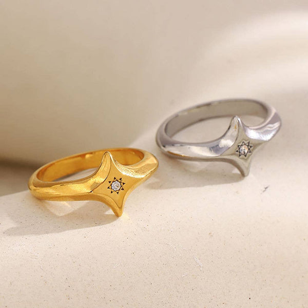 Star Shaped Signet Ring - Gold or Silver