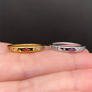 Colored Zircon Inlaid Star 18K Gold Plated SS Ring - FGS/MS