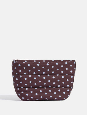 Polka Dot Pillow Pouch Makeup Bag in Brown & Blue
