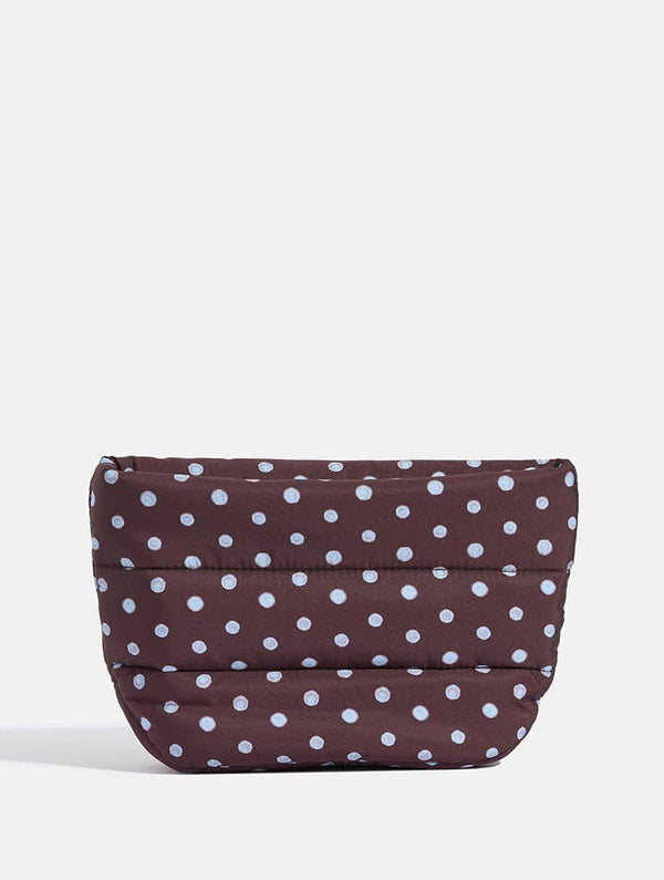 Polka Dot Pillow Pouch Makeup Bag in Brown & Blue