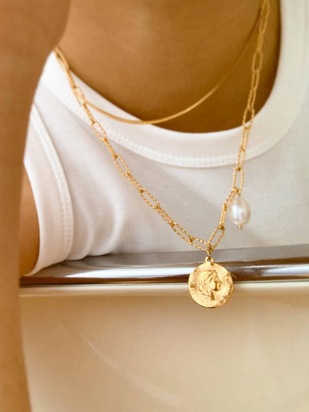 Non-Tarnish & Water ResistantGold Coin Necklace