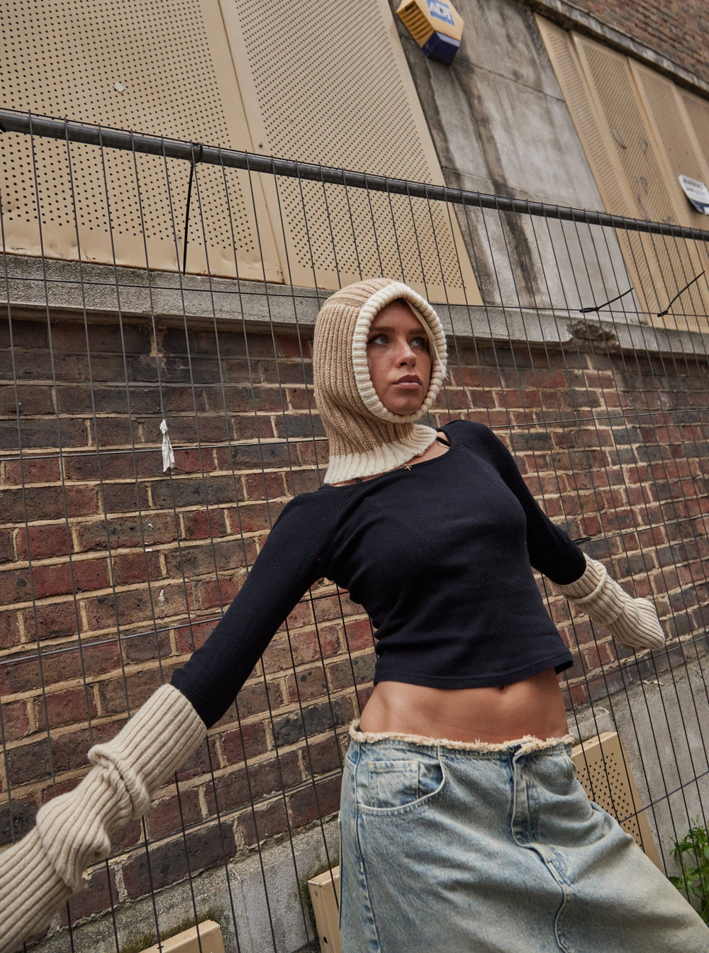 Knitted Hood Balaclava in Beige