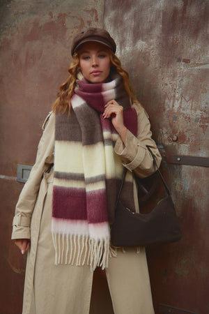 Oversized Chunky Blanket Scarf in Multicoloured Stripe