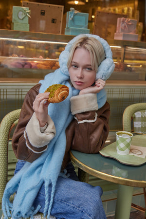 Women's Oversized Fluffy Chunky Blanket Scarf in Baby Blue