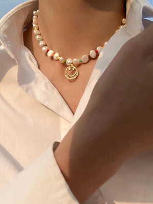 Colorful Smiley Beaded Pearl Necklace