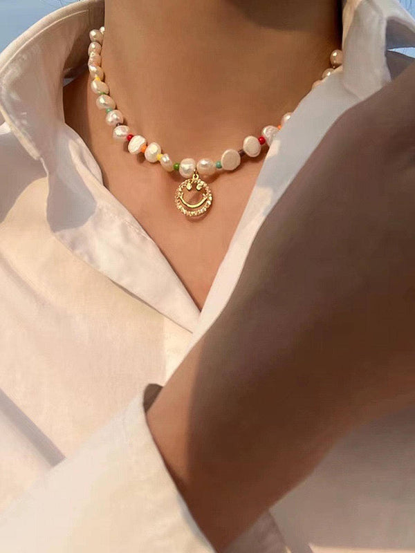 Colorful Smiley Beaded Pearl Necklace