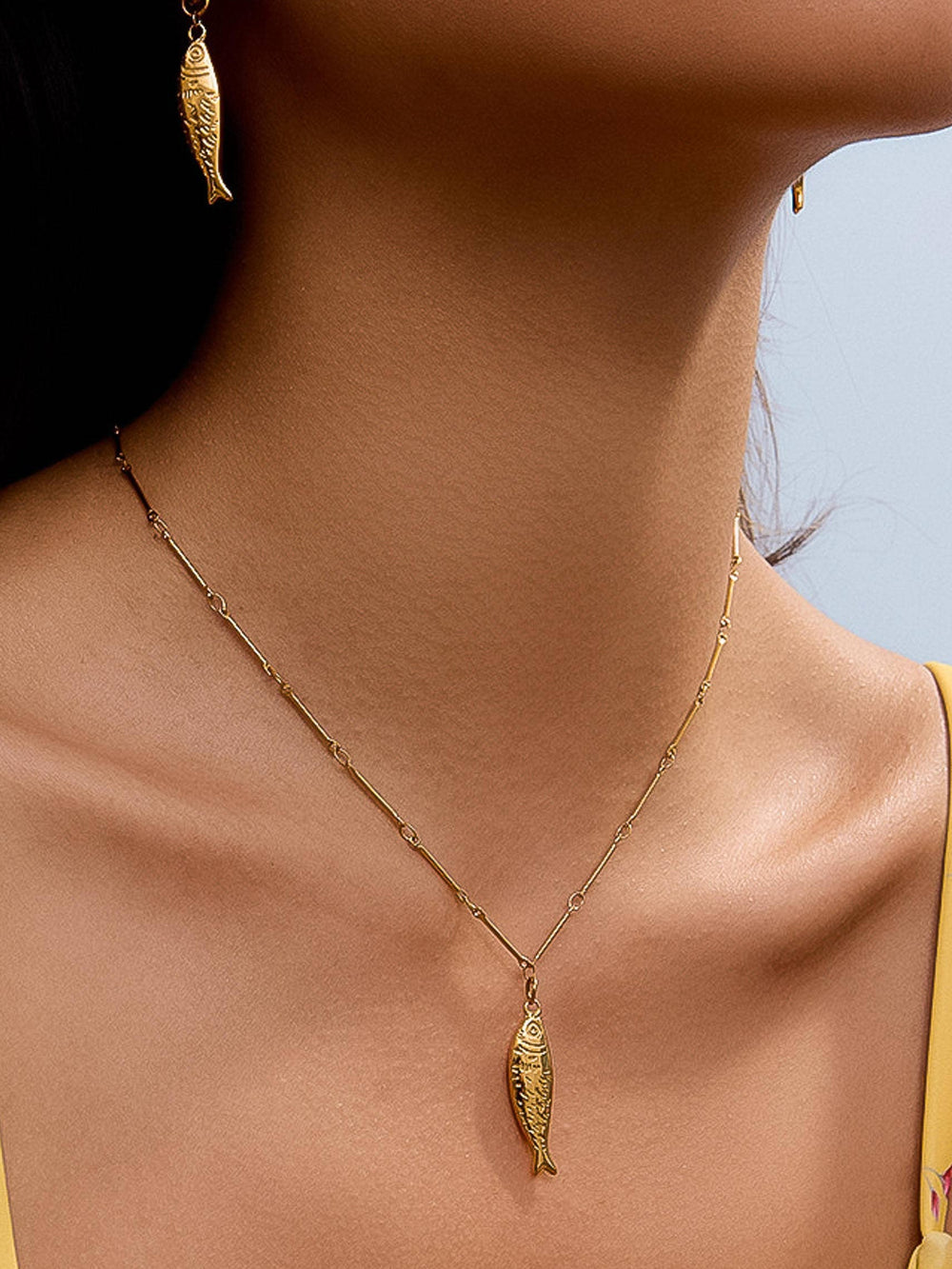 Non-Tarnish Gold Fish Pendant Necklace